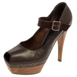 Marni Grey Leather Mary Jane Peep Toe Platform Pumps Size 39, Pumps - Luxury Closet catalog