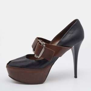Marni Black/Brown Leather Mary Jane Peep Toe Platform Pumps Size 40, Pumps - Luxury Closet catalog