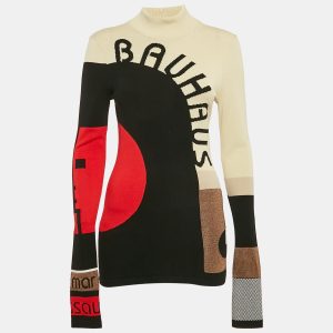 Mary Katrantzou Cream/Black Intarsia Mock Neck Sweater M, Sweaters & Cardigans - Luxury Closet catalog
