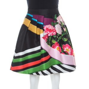 Mary Katrantzou Black Floral & Stripe Print Short Algernon Skirt S, Skirts - Luxury Closet catalog