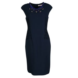 Matthew Williamson Navy Blue Smocked Waist Detail Embellished Neck Sleeveless Dress M, Dresses - Luxury Closet catalog