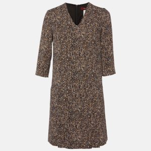 Max Mara Studio Brown Printed Crepe V-Neck Dress S, Dresses - Luxury Closet catalog