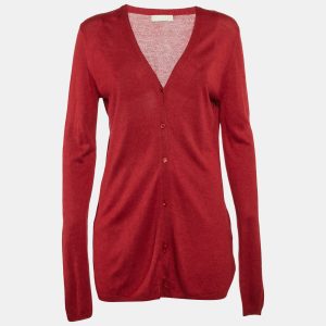 Max Mara Red Silk Blend Button Front Cardigan L, Sweaters & Cardigans - Luxury Closet catalog
