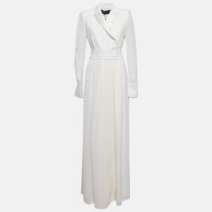 Max Mara White Satin and Silk Fringed Long Sleeve Maxi Dress M, Dresses - Luxury Closet catalog