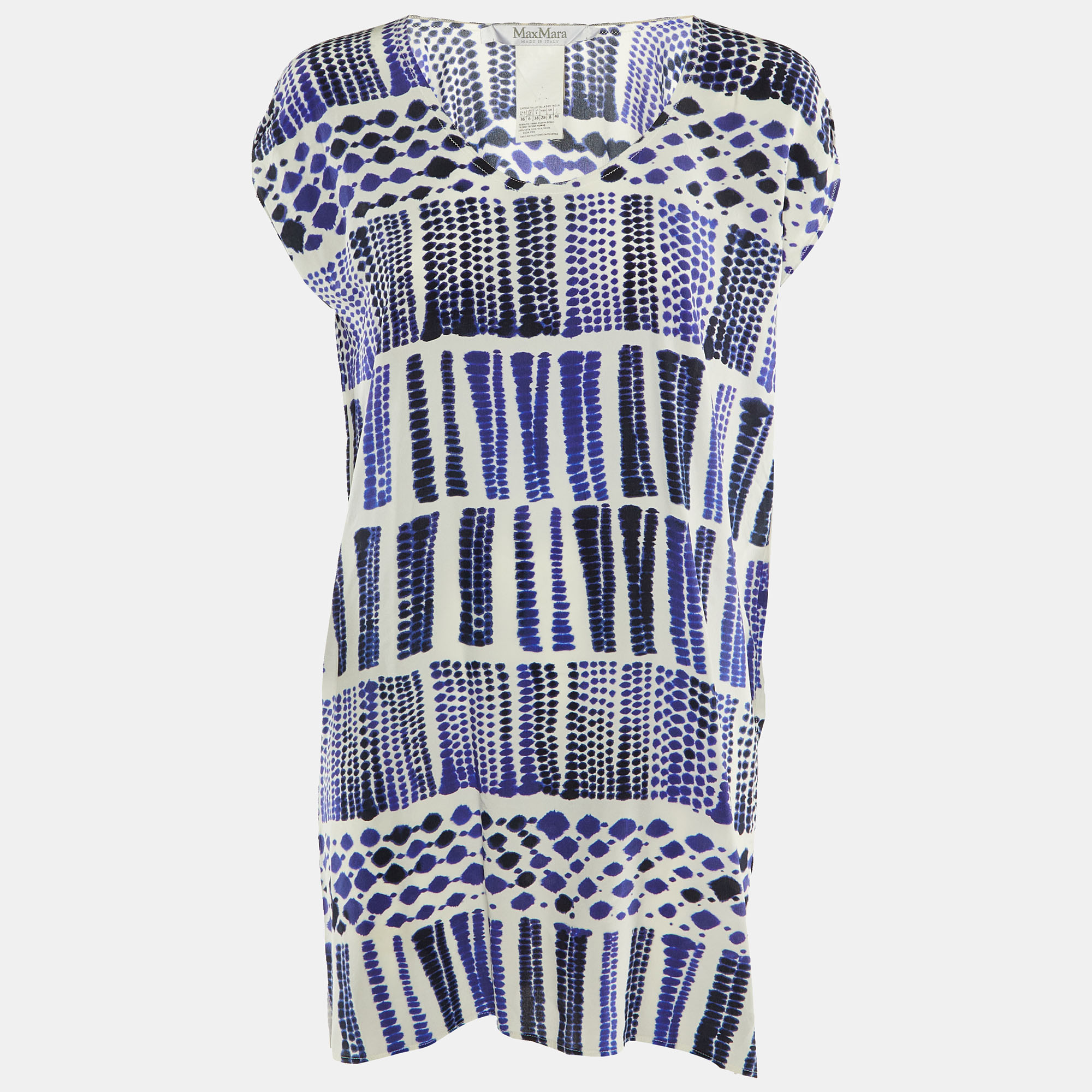 Max Mara Navy Blue & White Printed Silk Tunic S, Shirts & Tops - Luxury Closet catalog
