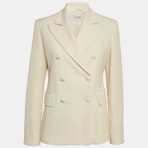 Max Mara Cream Textured Wool and Cotton Double Breasted Blazer L, Coats & Jackets - Luxury Closet catalog