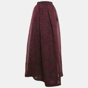Max Mara Burgundy Floral Embossed Organza Silk Maxi Skirt M, Skirts - Luxury Closet catalog