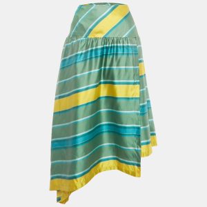 Max Mara Green/Yellow Striped Silk Midi Skirt M, Skirts - Luxury Closet catalog