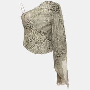 Max Mara Monochrome Printed One Shoulder Tie-Up Top M, Shirts & Tops - Luxury Closet catalog