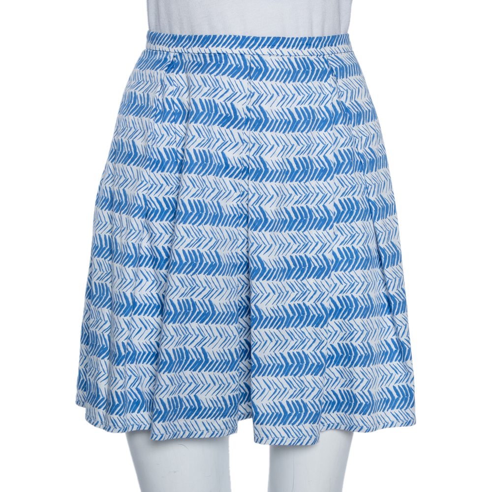 Weekend Max Mara White/Blue Printed Cotton Pleated Mini Skirt XS, Skirts - Luxury Closet catalog