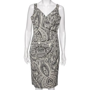 Max Mara Monochrome Paisley Printed Cotton Draped Detail Dress M, Dresses - Luxury Closet catalog