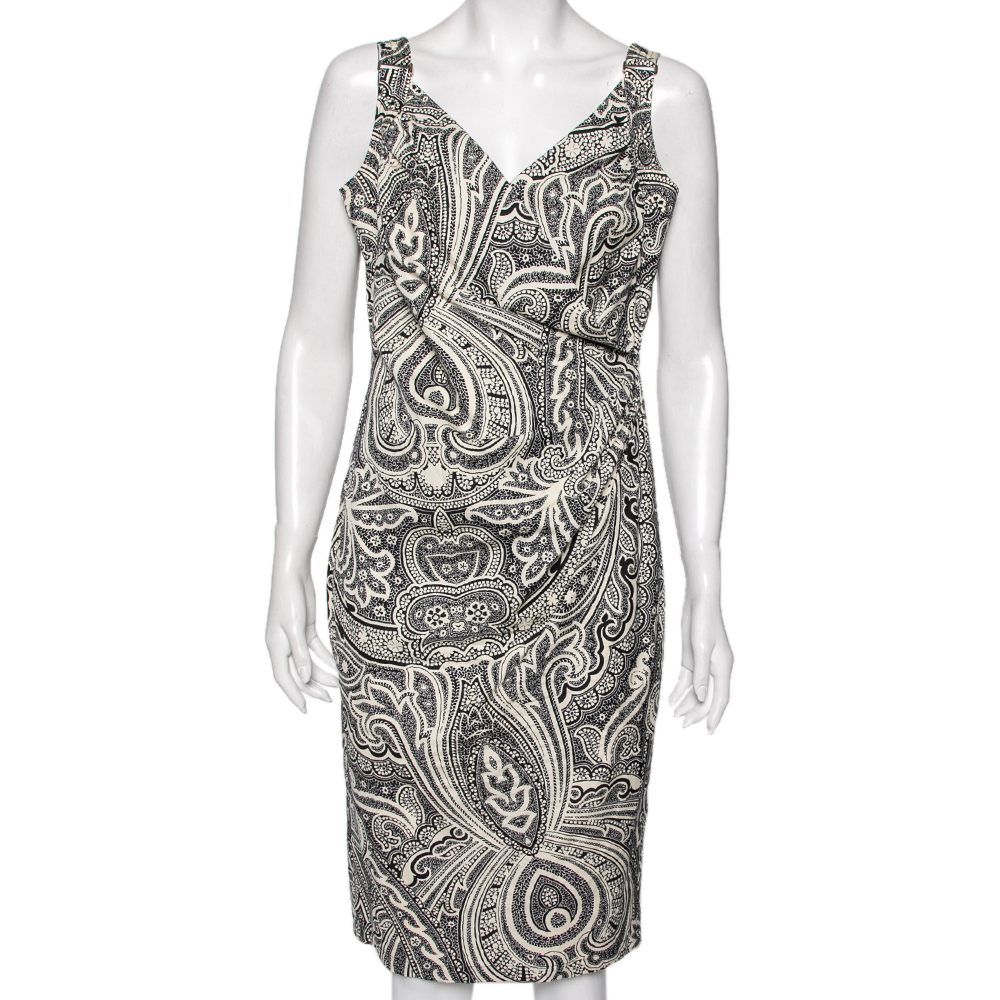 Max Mara Monochrome Paisley Printed Cotton Draped Detail Dress M, Dresses - Luxury Closet catalog