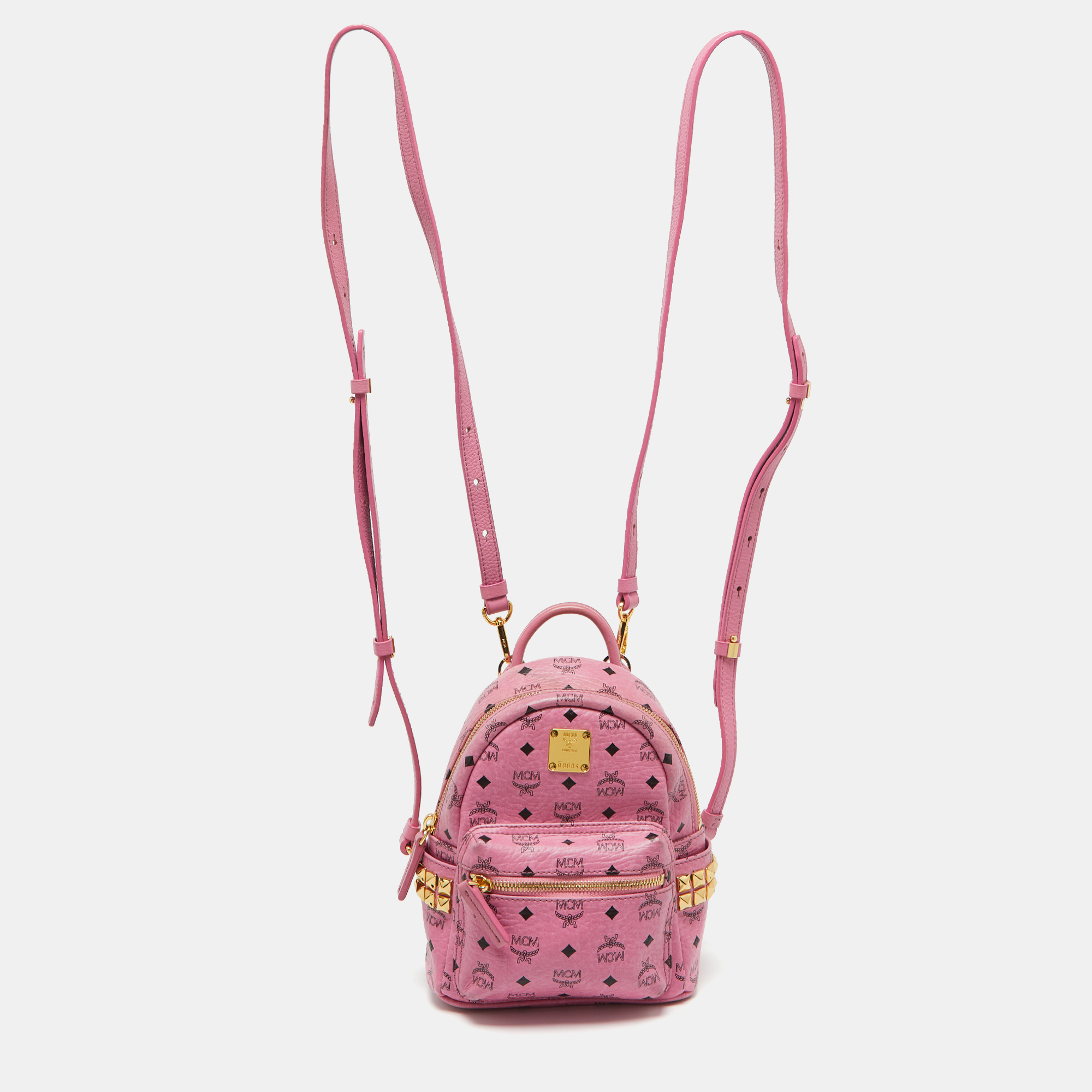 MCM Pink Visetos Coated Canvas and Leather Mini Studded Stark Bebe Boo Backpack, Backpacks - Luxury Closet catalog