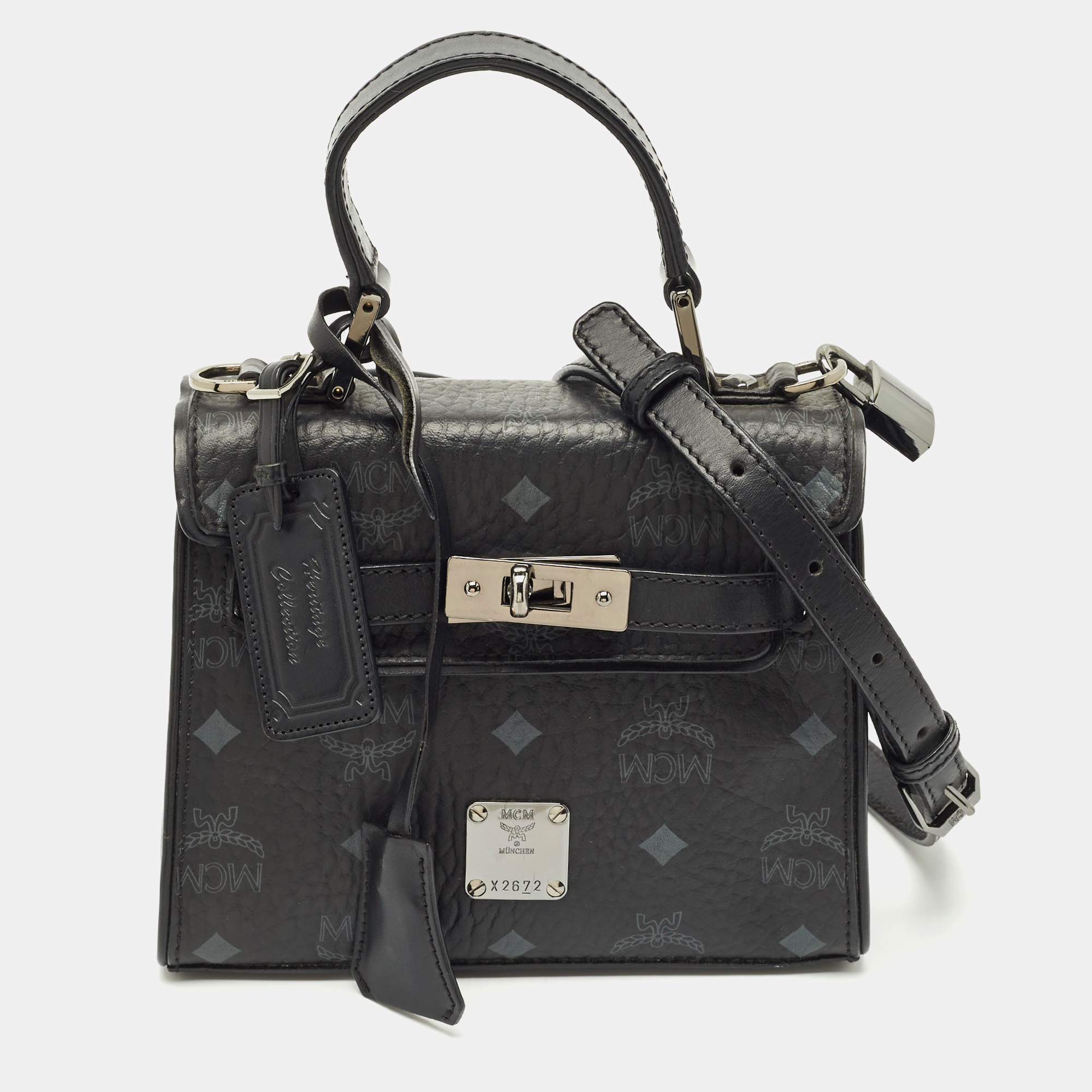 MCM Black Visetos Coated Canvas and Leather Mini Heritage Top Handle Bag, Satchels - Luxury Closet catalog
