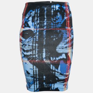 McQ By Alexander McQueen Black & Blue Printed Cotton Pencil Skirt S, Skirts - Luxury Closet catalog
