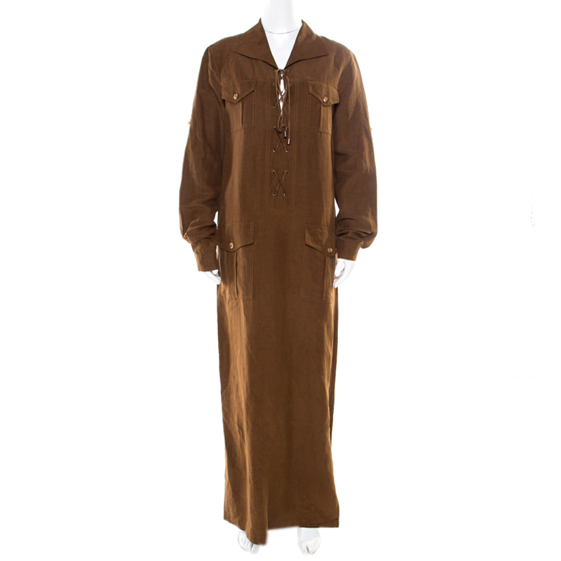 Micahel Kors Pecan Brown Linen Silk Lace Up Safari Dress L, Dresses - Luxury Closet catalog