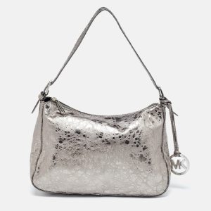 Michael Kors Metallic Grey Textured Patent and Leather Logo Charm Shoulder Bag, Shoulder Bags - Luxury Closet catalog
