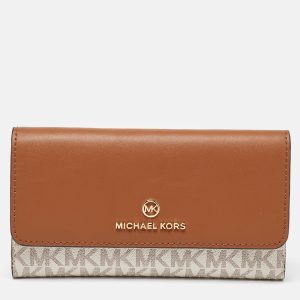 Michael Kors White/Tan Coated Canvas and Leather Fulton Continental Wallet, Wallets & Money Clips - Luxury Closet catalog