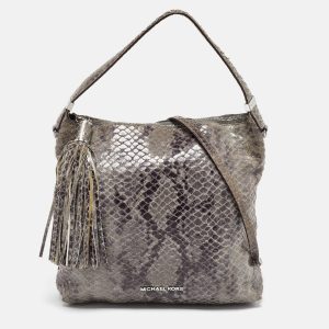 Michael Kors Grey Snakeskin Embossed Leather Bedford Shoulder Bag, Shoulder Bags - Luxury Closet catalog