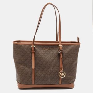 Michael Kors Brown Signature Coated Canvas Jet Set Travel Tote, Tote Handbags - Luxury Closet catalog
