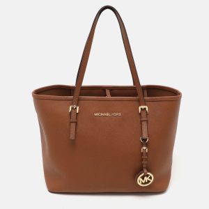Michael Kors Brown Saffiano Leather Small Jet Set Travel Tote, Tote Handbags - Luxury Closet catalog