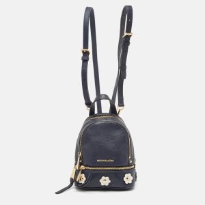 Michael Kors Navy Blue Leather Floral Rhea Backpack, Backpacks - Luxury Closet catalog