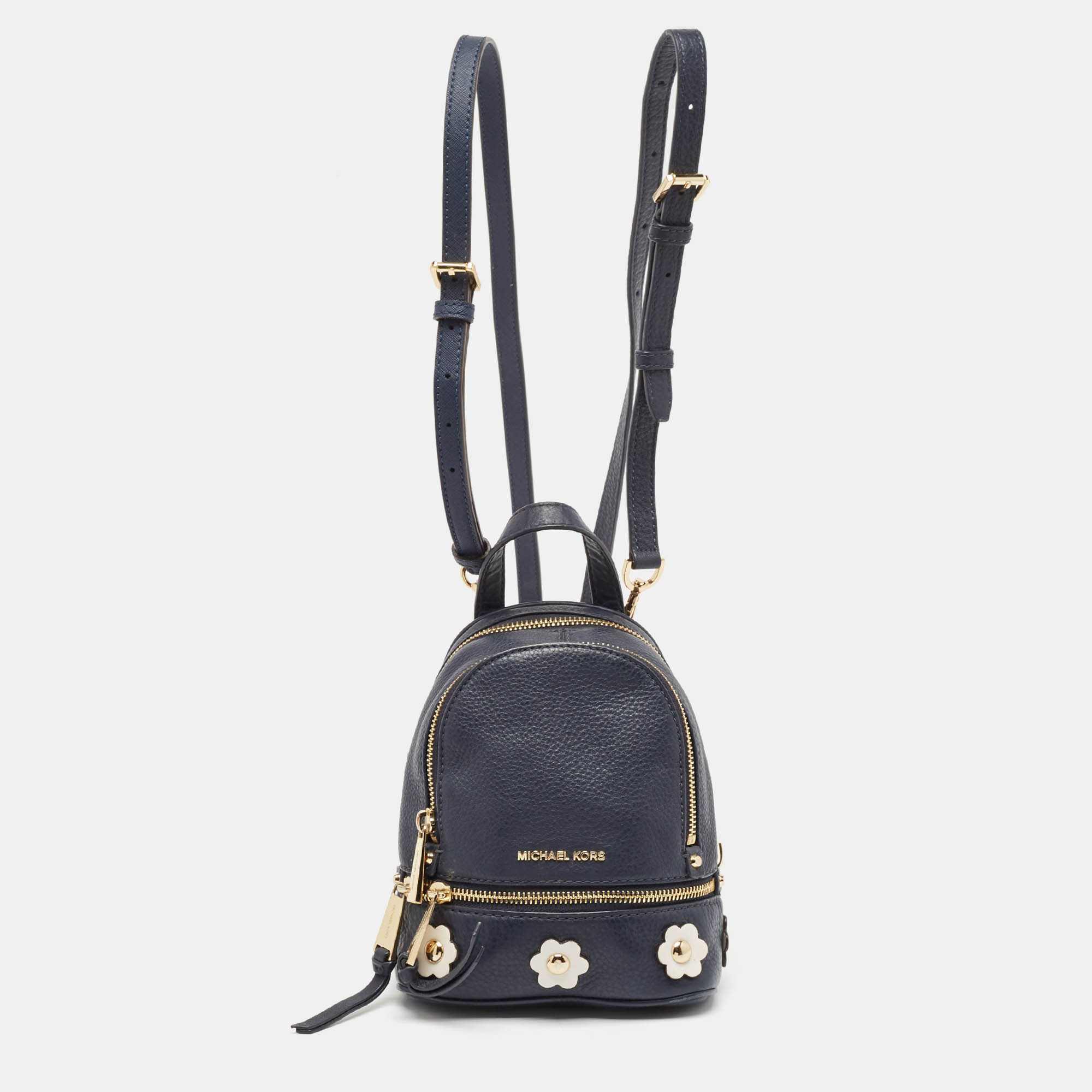 Michael Kors Navy Blue Leather Floral Rhea Backpack, Backpacks - Luxury Closet catalog