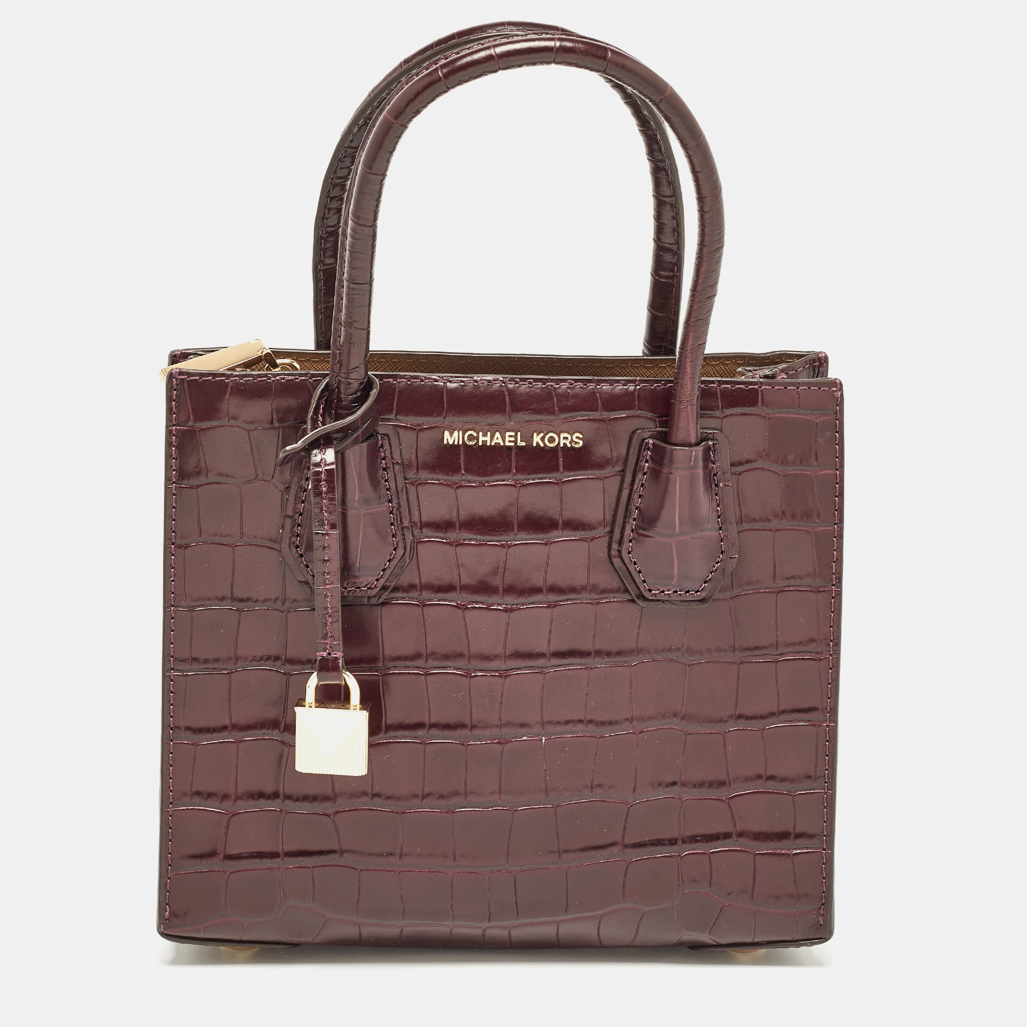 Michael Kors Burgundy Croc Embossed Leather Mini Mercer Tote, Tote Handbags - Luxury Closet catalog