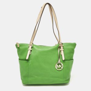 Michael Kors Green/Beige Leather Jet Set Top Zip Tote, Tote Handbags - Luxury Closet catalog