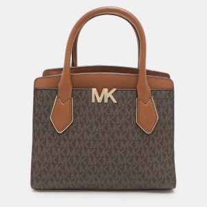 Michael Kors Brown Coated Canvas and Leather Medium Mott Tote, Tote Handbags - Luxury Closet catalog
