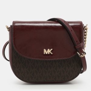 Michael Kors Burgundy/Brown Signature Coated Canvas and Leather Mott Crossbody Bag, Handbags - Luxury Closet catalog