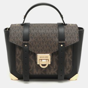 Michael Kors Brown/Black Leather and PVC Medium Manhattan Top Handle Bag, Satchels - Luxury Closet catalog