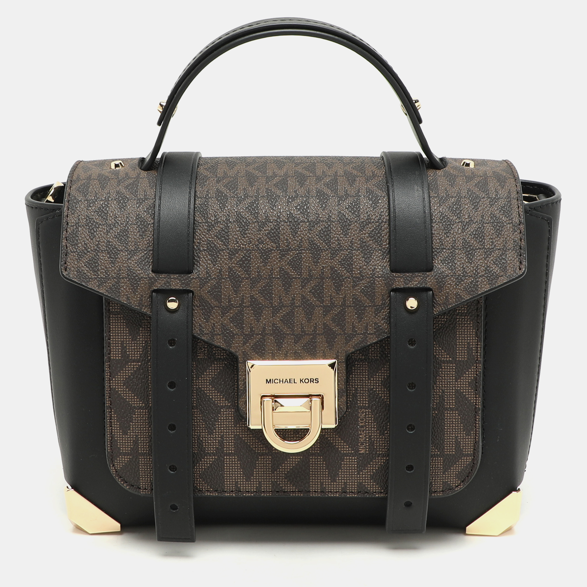 Michael Kors Brown/Black Leather and PVC Medium Manhattan Top Handle Bag, Satchels - Luxury Closet catalog