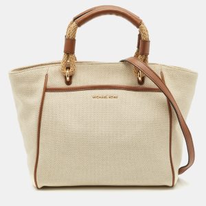 Michael Kors Brown/Off White Canvas and Leather Small Talia Tote, Tote Handbags - Luxury Closet catalog
