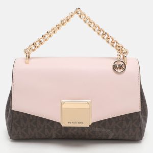 Michael Kors Brown/Pink Signature Coated Canvas And Leather Small Lita Crossbody Bag, Handbags - Luxury Closet catalog
