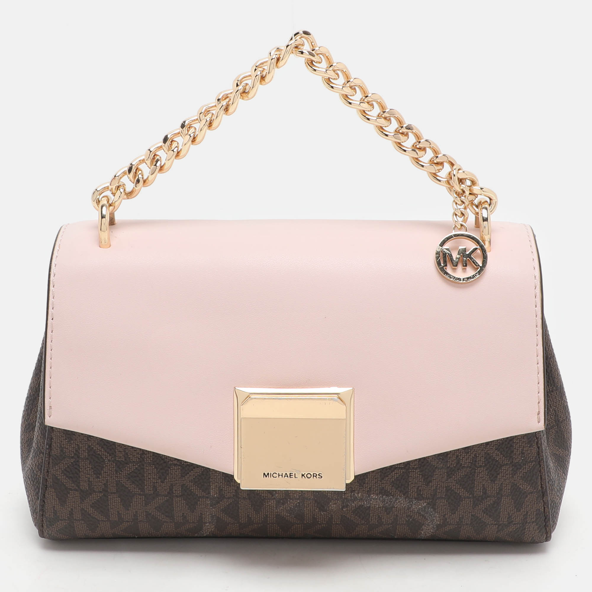 Michael Kors Brown/Pink Signature Coated Canvas And Leather Small Lita Crossbody Bag, Handbags - Luxury Closet catalog