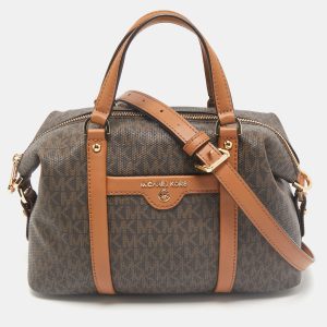 Michael Kors Brown/Tan Signature Coated Canvas and Leather Beck Satchel, Satchels - Luxury Closet catalog