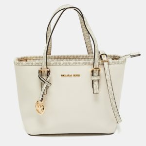 Michael Kors Off White Saffiano Leather Extra-Small Jet Set Travel Tote, Tote Handbags - Luxury Closet catalog