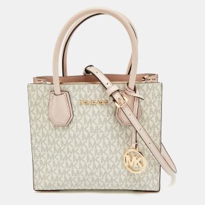 Michael Kors Ivory/Pink Signature Coated Canvas and Leather Mini Mercer Tote, Tote Handbags - Luxury Closet catalog