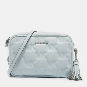 Michael Kors Soft Sky Blue Signature Embossed Faux Leather Medium Jet Set Camera Bag, Handbags - Luxury Closet catalog