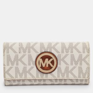 Michael Kors White/Brown Signature Coated Canvas and Leather Fulton Continental Wallet, Wallets & Money Clips - Luxury Closet catalog