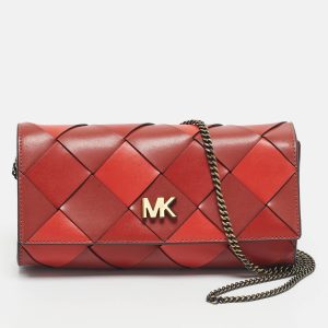 Michael Kors Red Woven Leather Mott East West Chain Clutch, Clutches & Special Occasion Bags - Luxury Closet catalog