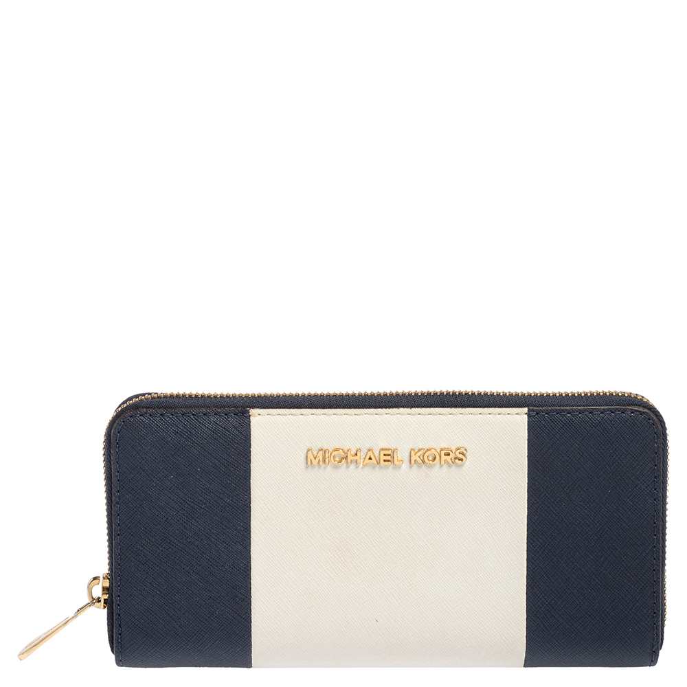 Michael Kors White/Blue Leather Jet Set Zip Around Wallet, Wallets & Money Clips - Luxury Closet catalog