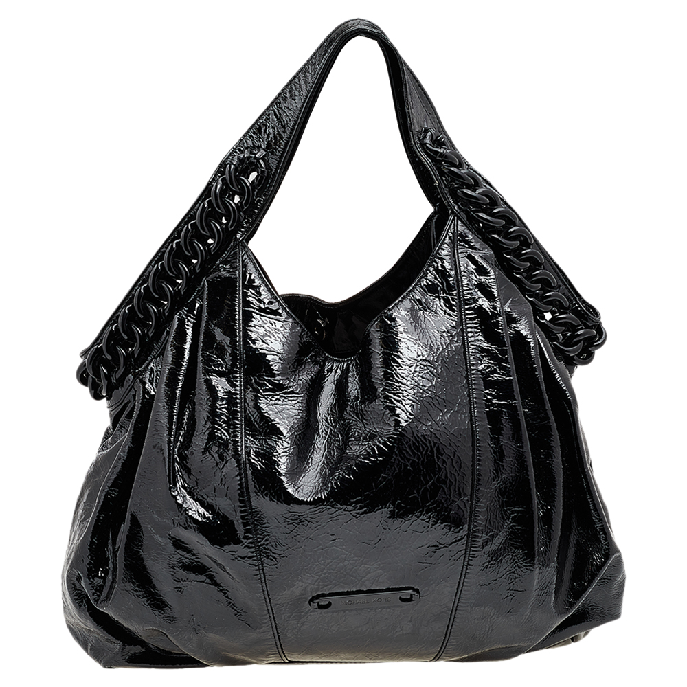 Michael Kors Black Patent Leather Chain Hobo, Shoulder Bags - Luxury Closet catalog
