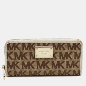 Michael Kors Beige/White Signature Canvas and Leather Zip Around Wallet, Wallets & Money Clips - Luxury Closet catalog