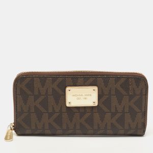 Michael Kors Dark Brown Monogram Coated Canvas Zip Around Wallet, Wallets & Money Clips - Luxury Closet catalog