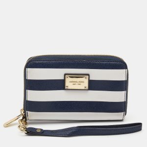 Michael Kors Blue/White Leather Striped Zip Around Wallet, Wallets & Money Clips - Luxury Closet catalog