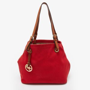 Michael Kors Red/Brown Canvas and Leather Large Raven Shoulder Bag, Shoulder Bags - Luxury Closet catalog