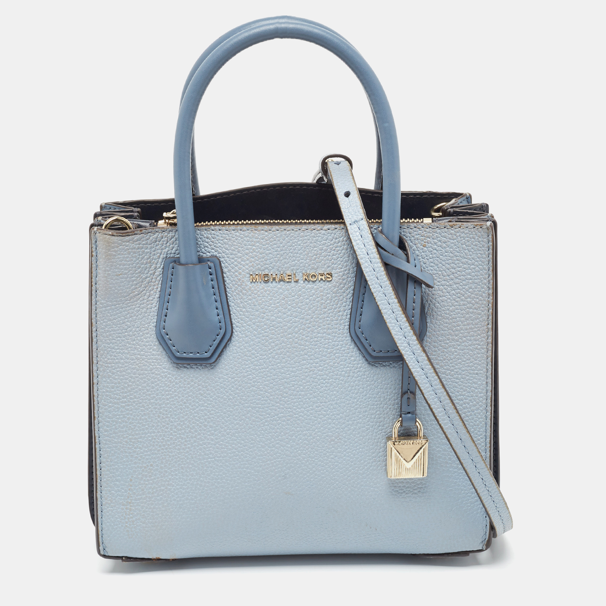 Michael Kors Grey/Blue Leather Mercer Satchel, Satchels - Luxury Closet catalog
