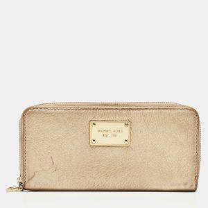 Michael Kors Gold Leather Jet Set Zip Around Continental Wallet, Wallets & Money Clips - Luxury Closet catalog